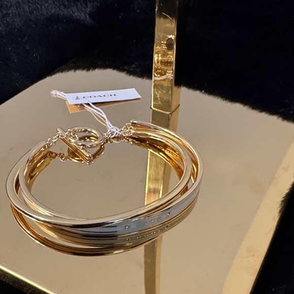 Coach Women's Gold and Cream Bracelet Trio - Picture 1 of 9